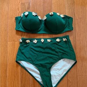 ModCloth Green Floral Bikini Set